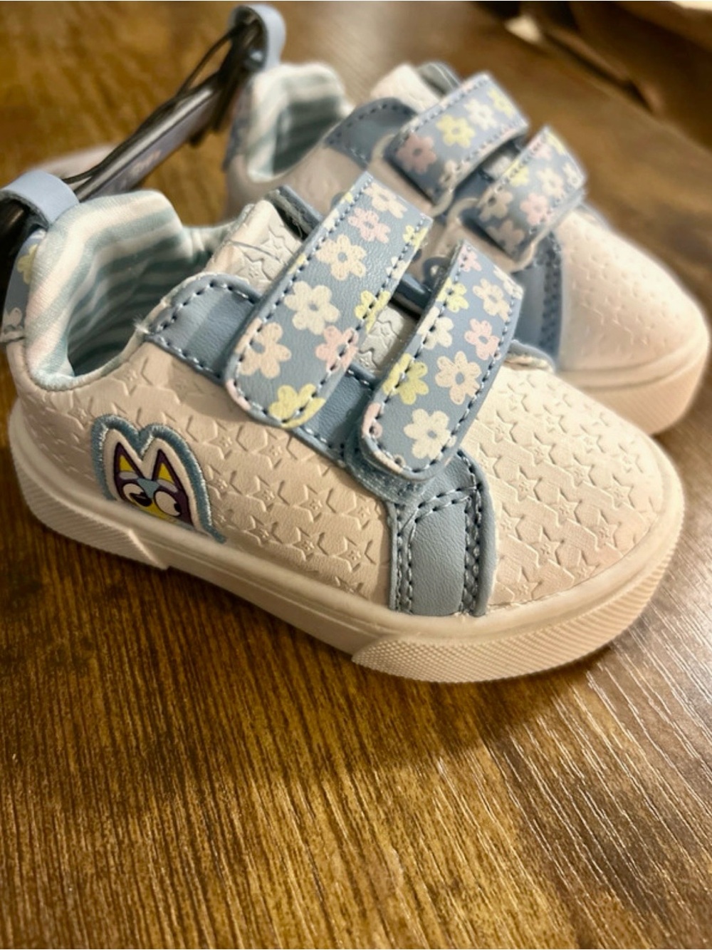 Baby Size 3 White & Light Blue Floral Strap Sneakers - Bluey